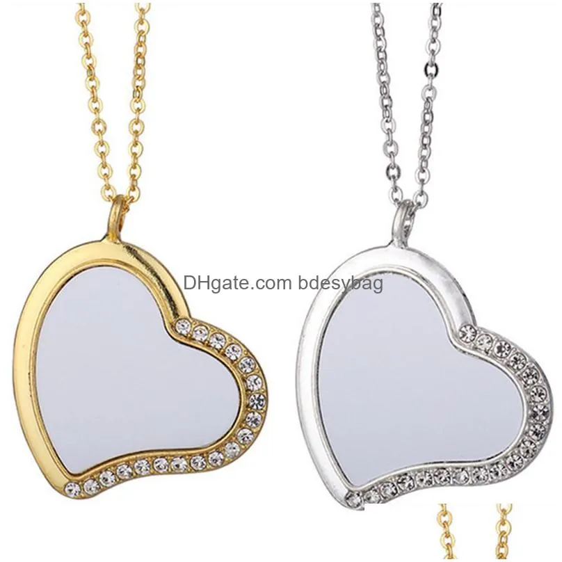 round sublimation blank gold necklace designer jewelry mens necklace woman party photo frame silver cross wing heart rhinestone pendant necklaces for women