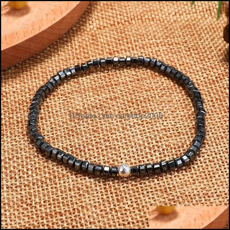  natural irregular hematite bracelet men fashion black geometric stone beads elasticity rope bracelets for women man personalized