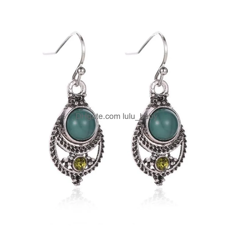 bohemia fashion jewelry vintage turquoise pendant earrings hollow out carved dangle earrings