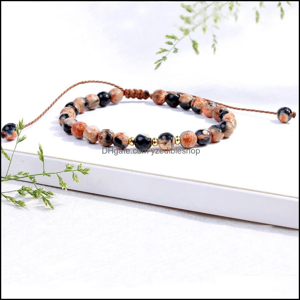 natural stone beaded bracelet strands for men handmade adjustable multi color beads braided rope bracelets for women couple jewelry