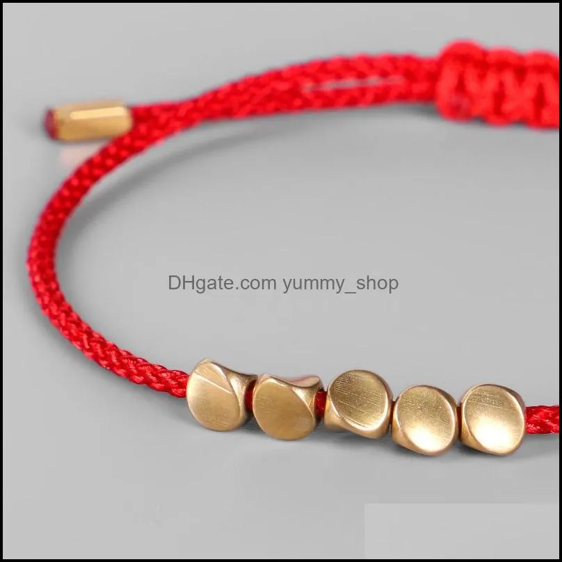 handmade tibetan copper bead lucky rope bracelet bangles for women men wax thread couple bracelets jewelry