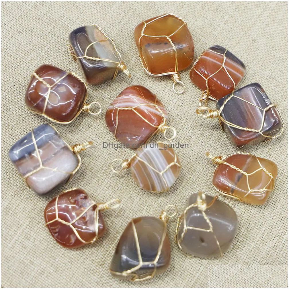 chakra natural stone trendy assorted charms wire wrap druzy irregular agate crystal shape pendants diy necklaces jewelry making