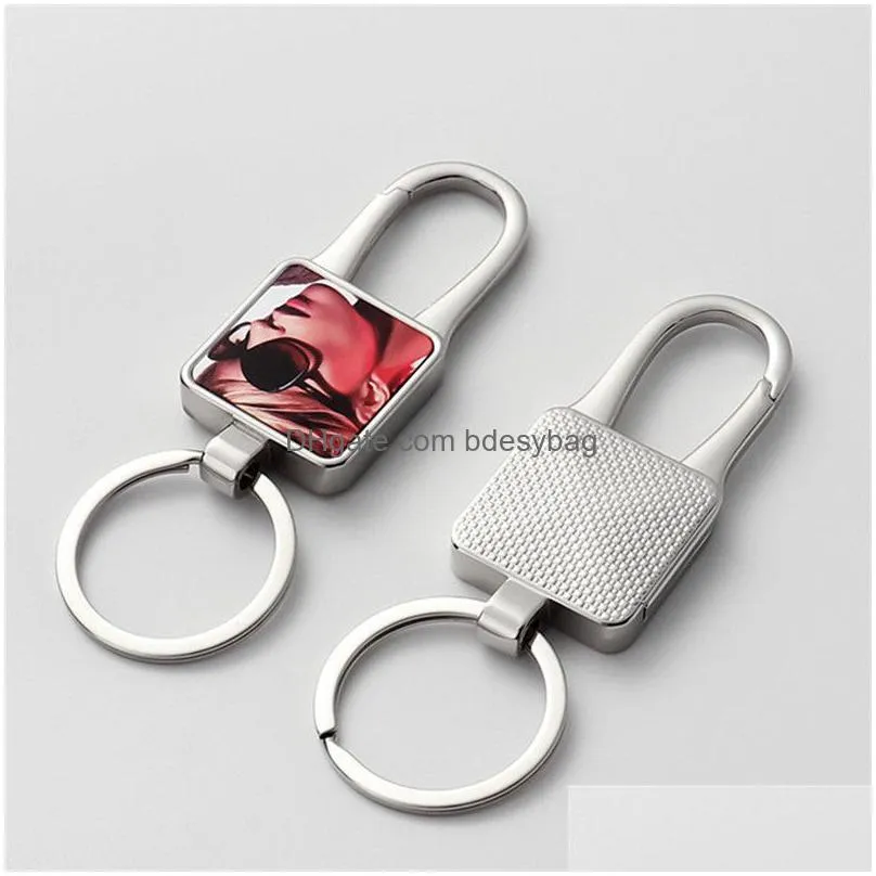diy sublimation blank carabiner keychains alloy square designer keychain silver plated lover car key ring for woman man souvenir family birthday jewelry