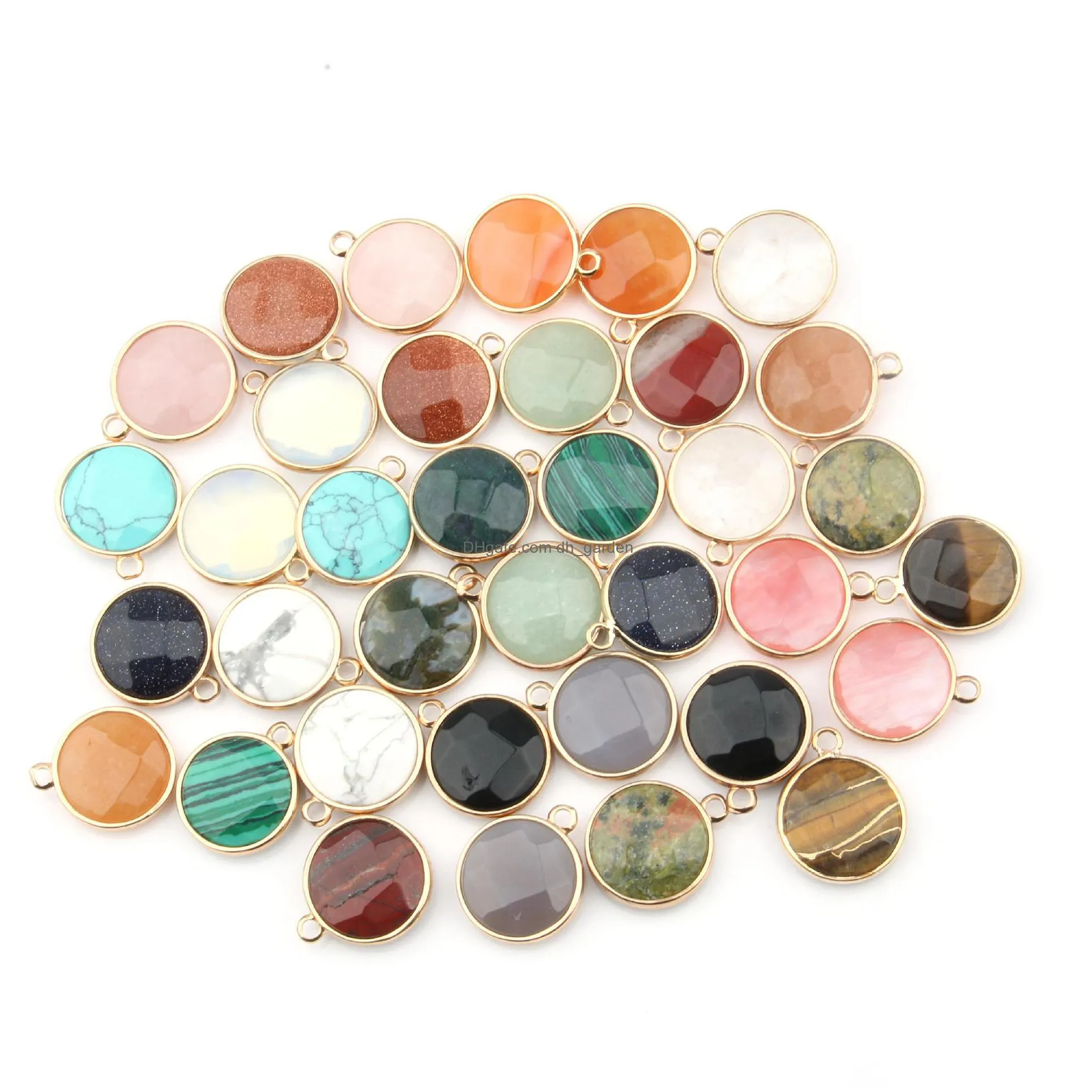 faceted round shape natural stone charms healing agates crystal turquoises jades opal stones pendant for jewelry making necklace bracelet