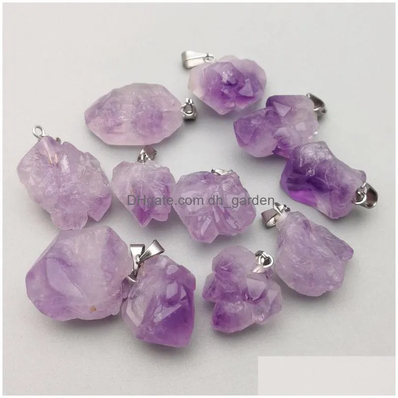 irregular amethyst pillar natural stone charms chakra healing crystal pendant diy necklace earrings jewelry making