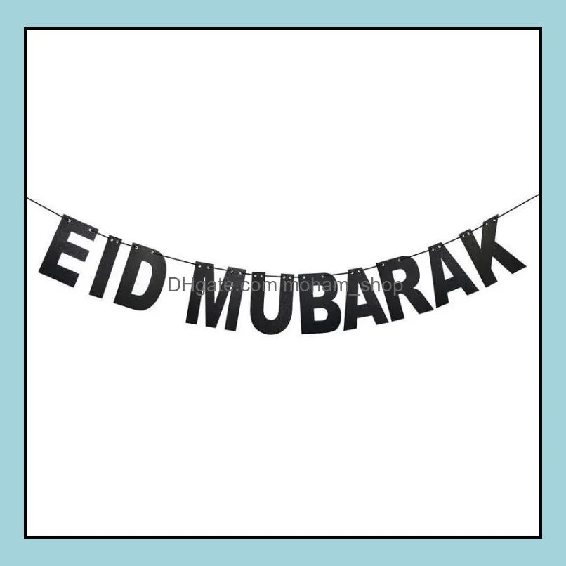 gold silver eid banner glitter paper garland mubarak muslim festival bunting ramadan sn570party