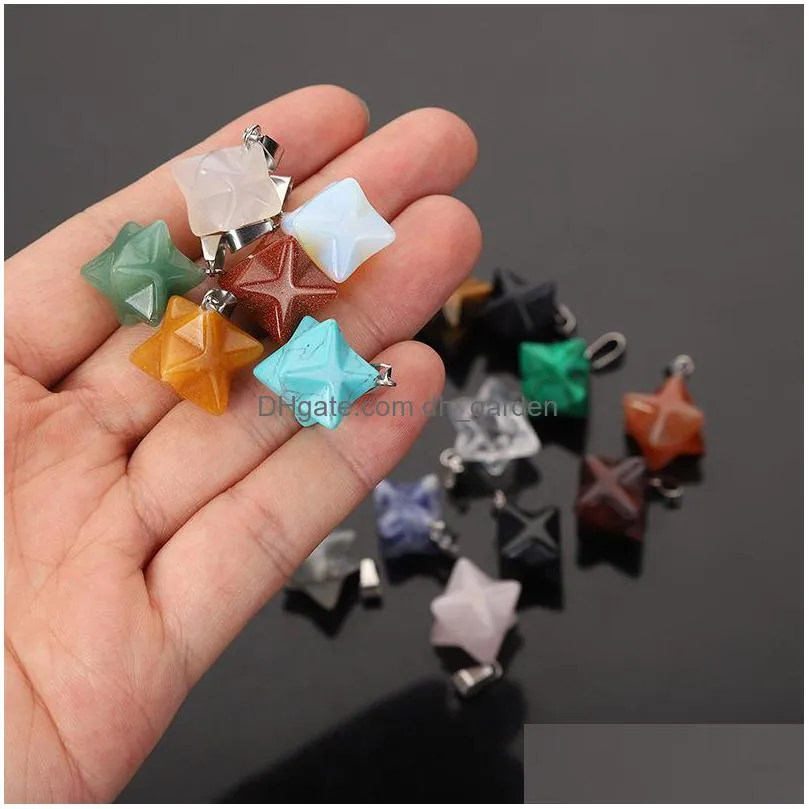 14mm merkaba hexagram star qaurtz chakra stone charms energy healing reiki crystal carvings pendant for jewelry making
