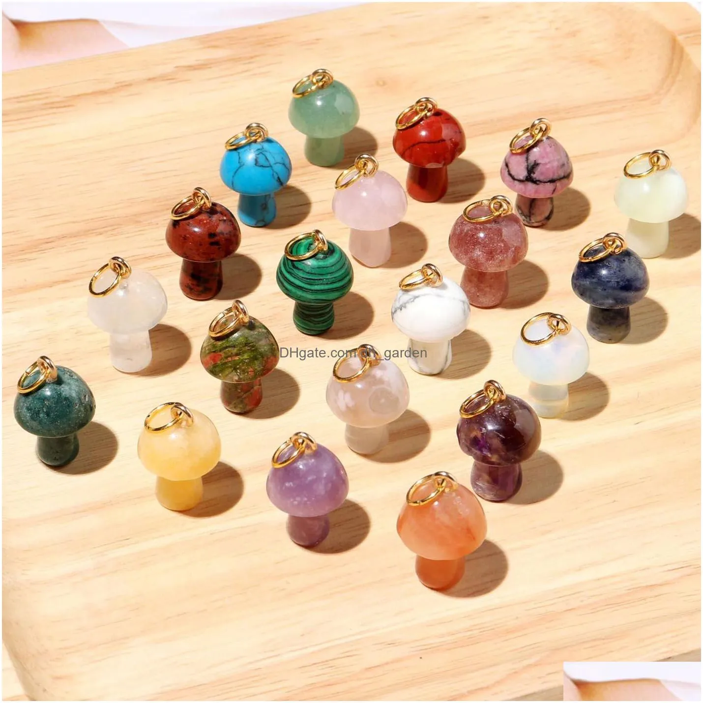 2cm mushroom statue natural crystal stone carving charms reiki healing gold pendant for women jewelry making wholesale