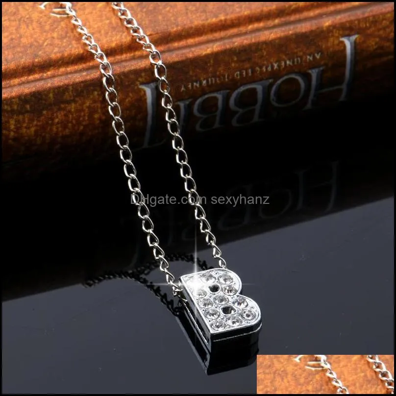 pendant necklace silver short chain choker crystal personal 26 english letters name necklace pretty fine jewelry wholesale chain