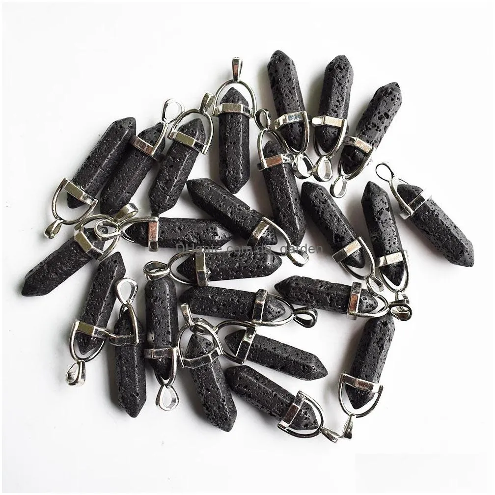 natural lava volcanic rock stone pillar shape charms point chakra pendants for jewelry making wholesale