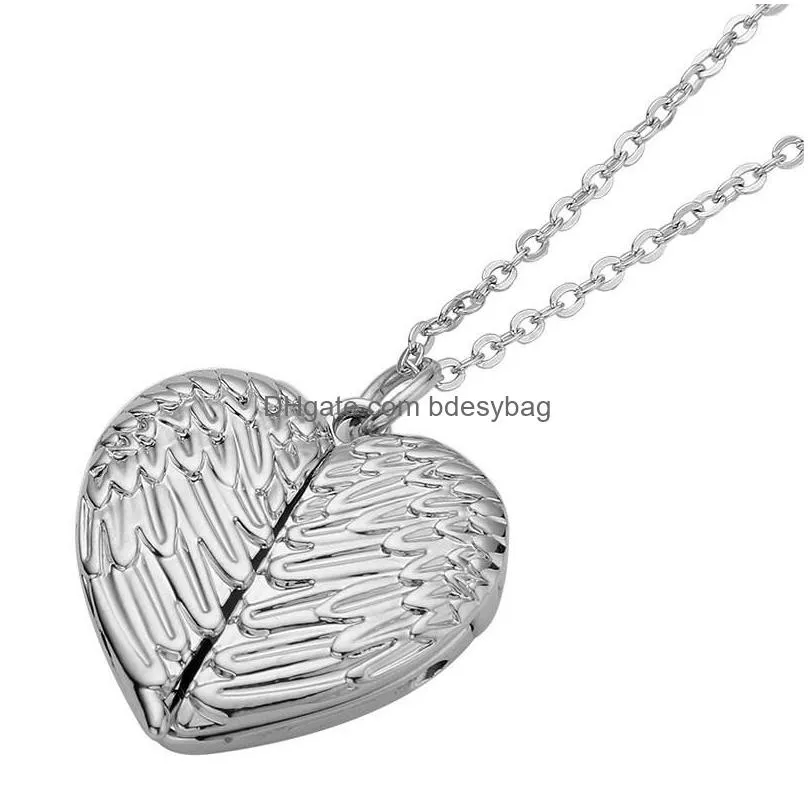 fashion sublimation blank angel wing heart necklace designer jewelry valentines day gold silver plated pendant choker locket lovers necklace for women men