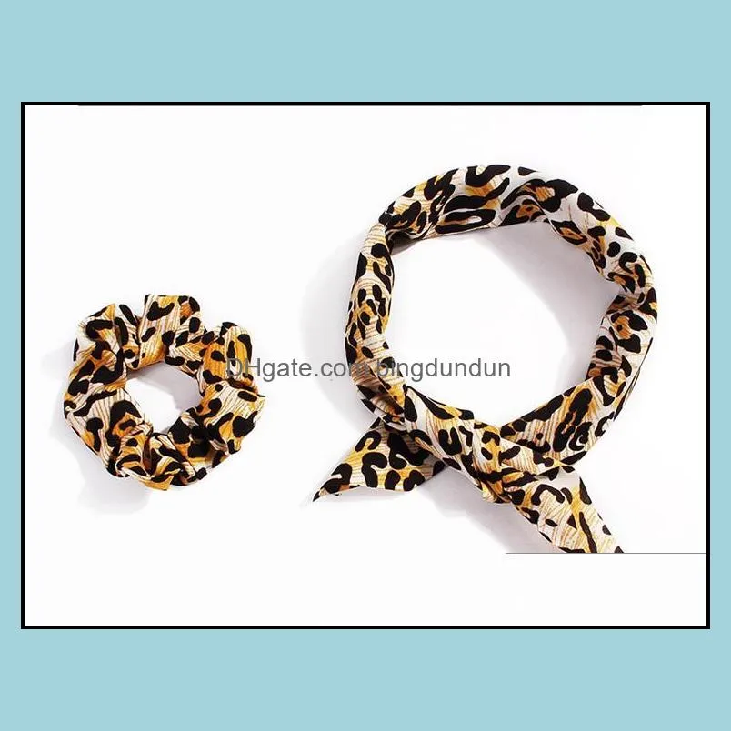 women girl elastic hairbands scrunchie streamer scrunchies leopard print chiffon turban ponytail holder hair ties bow streamers ring hairband rope