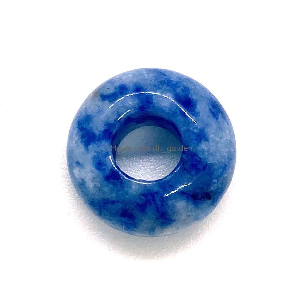 8x14mm big hole charms natural round jade stone crystal spacer beads charm pendant for jewelry making accessories