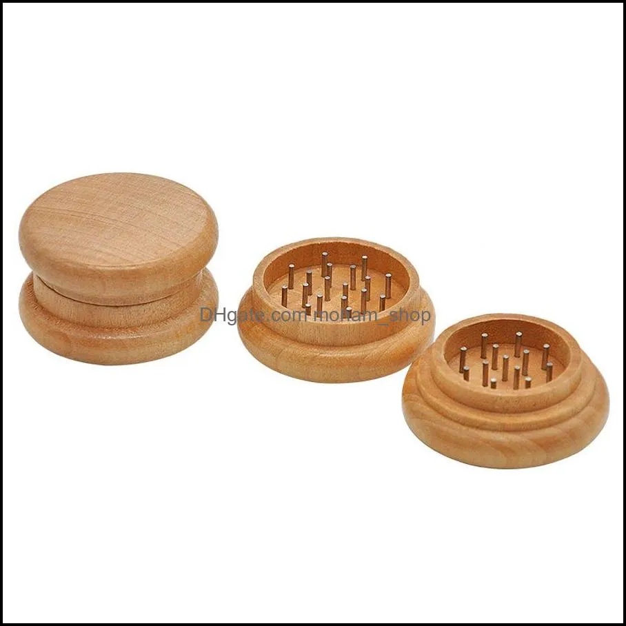 wholesale creative smoking accessories wood tobacco grinders 2 layers portable 55mm wood grinders wood tobacco grinder dh0754 t03