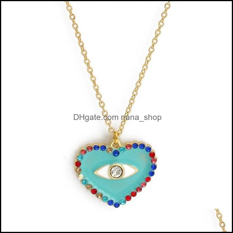 s2295 fashion jewelry turkish symbol colorful love heart evil eye pendant necklace blue eyes punk necklaces c3