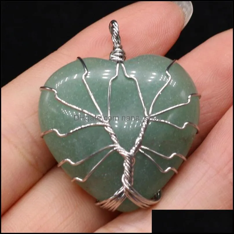 natural stone tree of life wire wrap heart charms quartz crystal pendant diy necklace earrings women fashion jewelry 34 d3