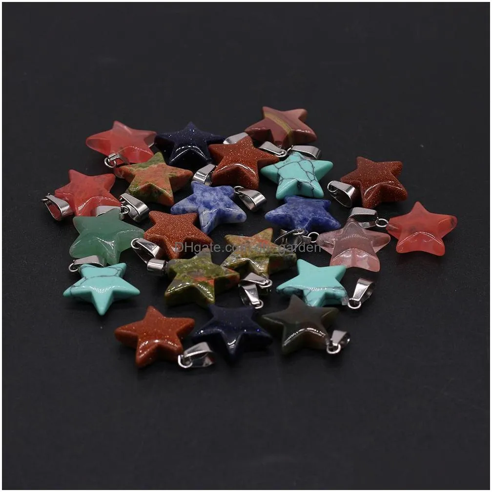 natural crystal five point star shape stone charms handmade pendants for necklace earrings jewelry making