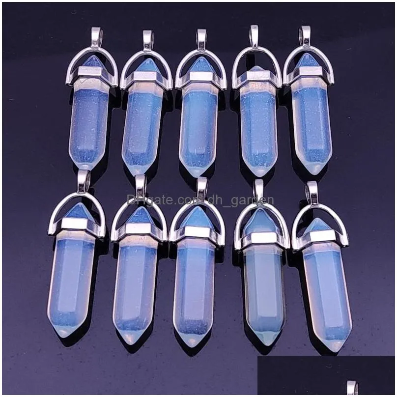 opal stone charms hexagonal healing reiki point charms pendants for jewelry making wholesale