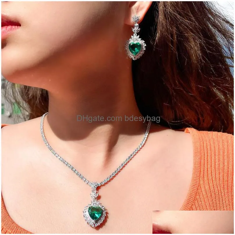 sparkling wedding designer jewelry set heart tennis necklace earring african jewelry sets blue green aaa zirconia woman diamond earrings necklaces dinner