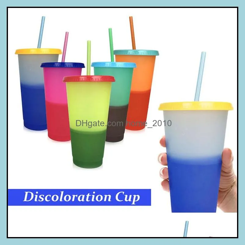 24oz plastic color changing cup pp temperature sensing magic drinking cup with lid and straw candy colors reusable coffee mug
