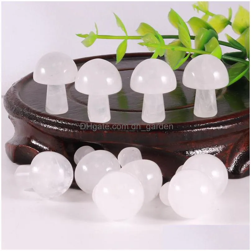 20mm mini mushroom white crystals plant statue ornament natural stone carving home decoration crystal polishing gem