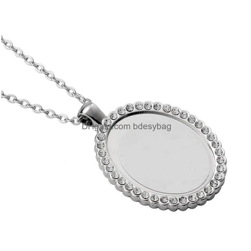 fashion thermal transter sublimation blank diy necklace designer jewelry for women rhinestone heart round silver pendant valentines day choker necklaces
