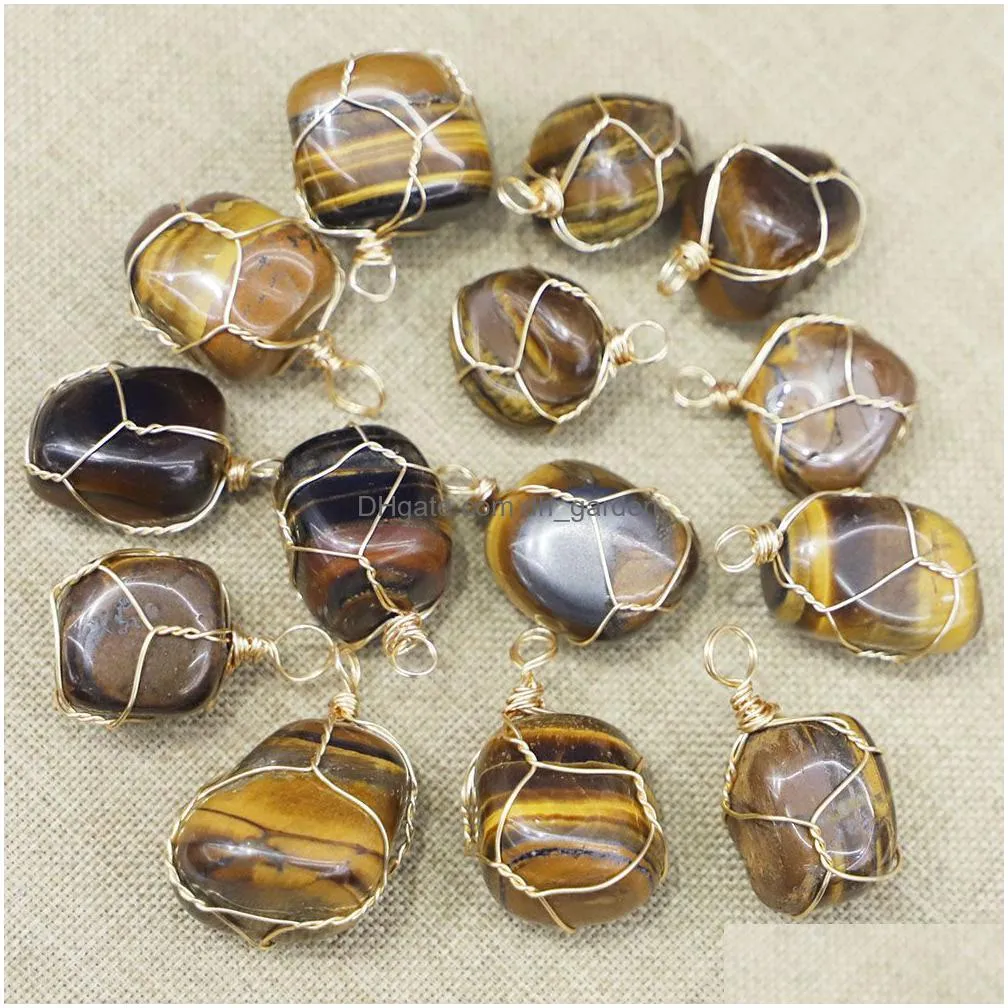 chakra natural stone trendy assorted charms wire wrap druzy irregular agate crystal shape pendants diy necklaces jewelry making