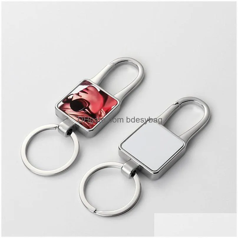 diy sublimation blank carabiner keychains alloy square designer keychain silver plated lover car key ring for woman man souvenir family birthday jewelry