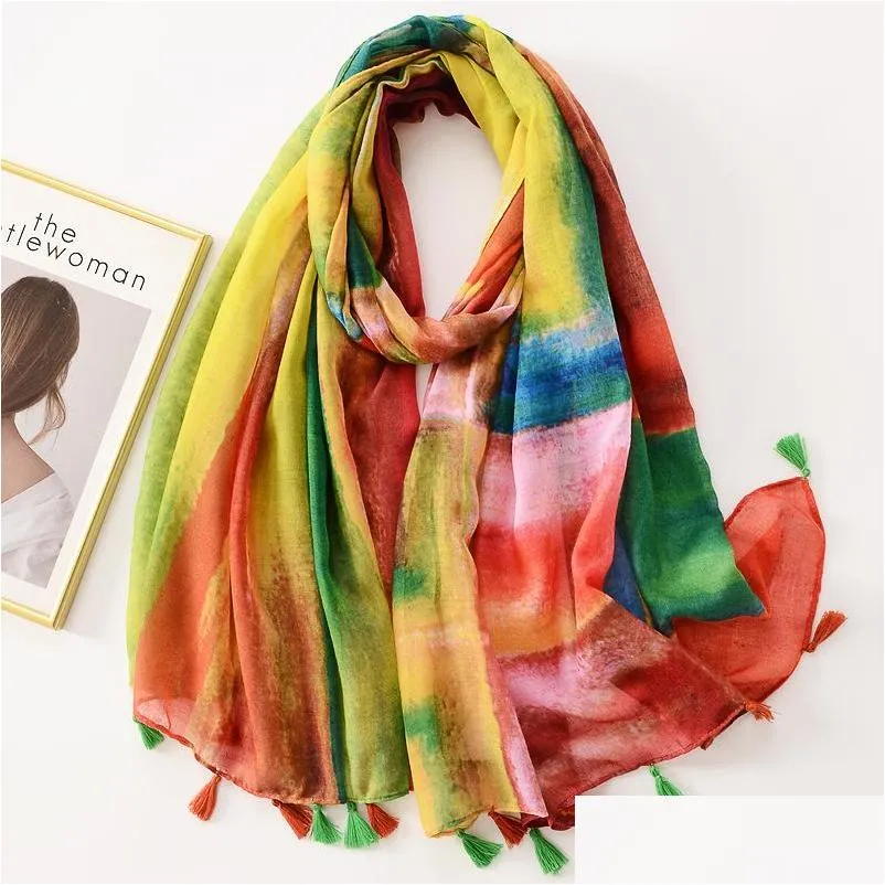 bohemian fashion spring summer women slik scarf sunscreen cotton and linen fleeing scarf big gauze shawls soft beach shawl colorful towel