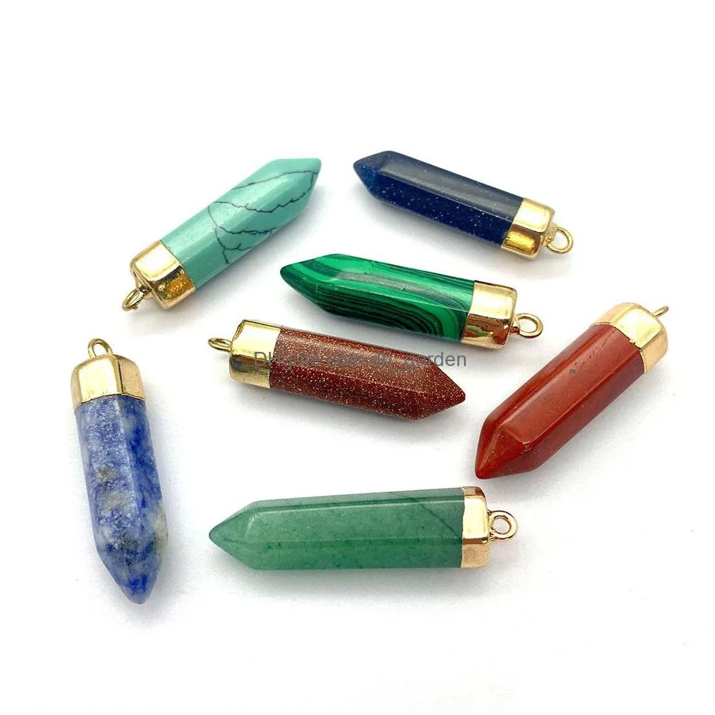colorful crystal stone hexagon cone charms pendant for jewelry making chakra reiki healing green aventurine pendants wholesale
