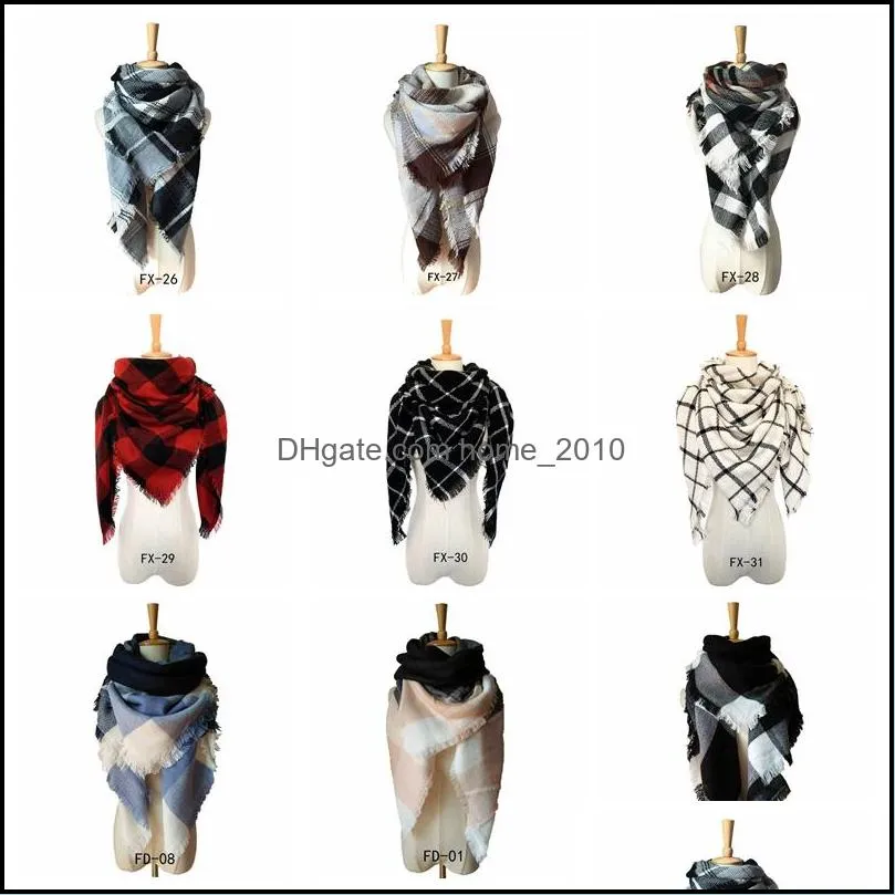 colorfu thermal ladies scarf fall winter imitation cashmere doublesided printed plaid stripe square scarf tassel classical shawl