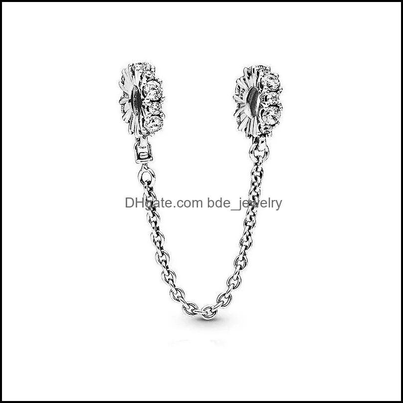 silver plated heart butterfly flower safety chains crystal stopper charm beads fit orginal pandora bracelet necklaces for diy jewelry