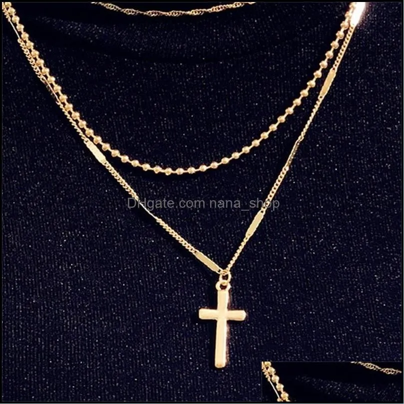 europe fashion jewelry womens cross necklace cross pendant multilayer chains ladies sweater necklace 3761 q2