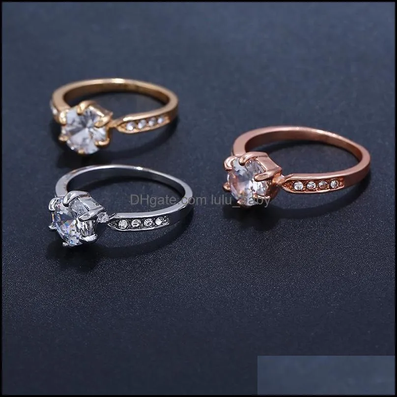 manufacturer wholesale six claw color crystal zircon ring for women wedding jewelry rings