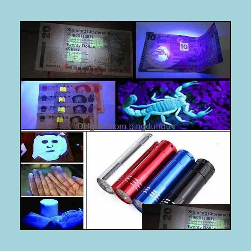 mini uv 9 led flashlight violet light 9 led uv torch light lamp battery ultraviolet flashlight for antifake money detector urine