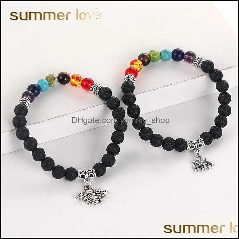 7 chakra lava stone beads bracelet bee heart love friendship elephant angel sunflower wish charm  oil diffuser yoga bracelet