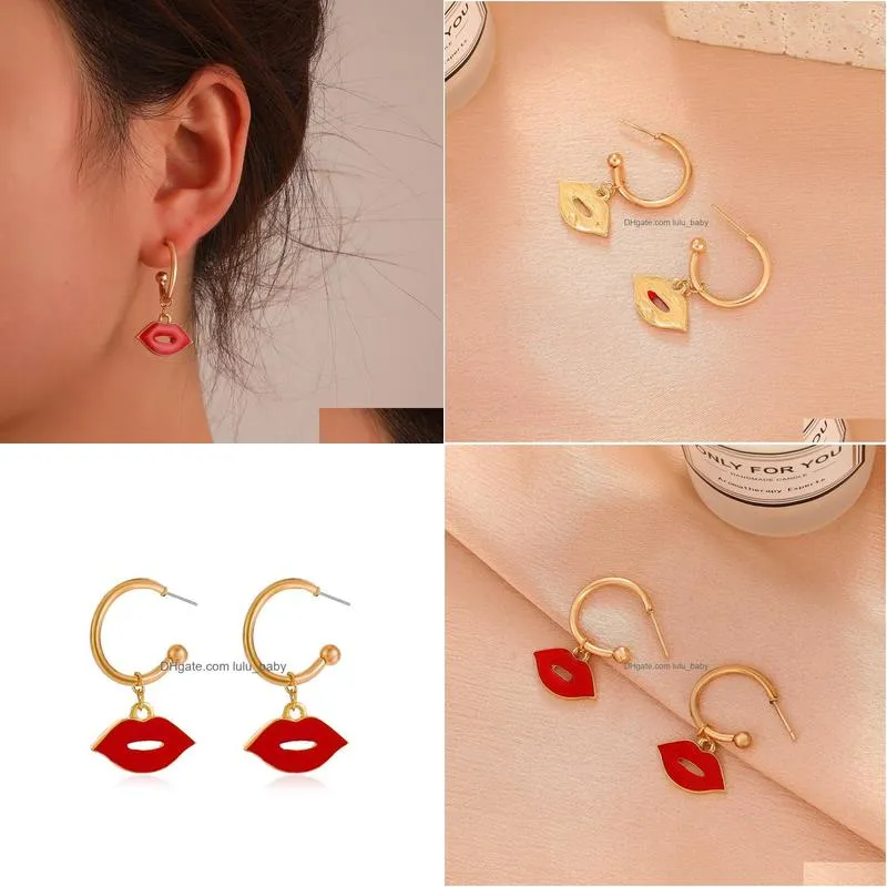 fashion jewelry sexy red lip earrings for women c shape dangle earrings