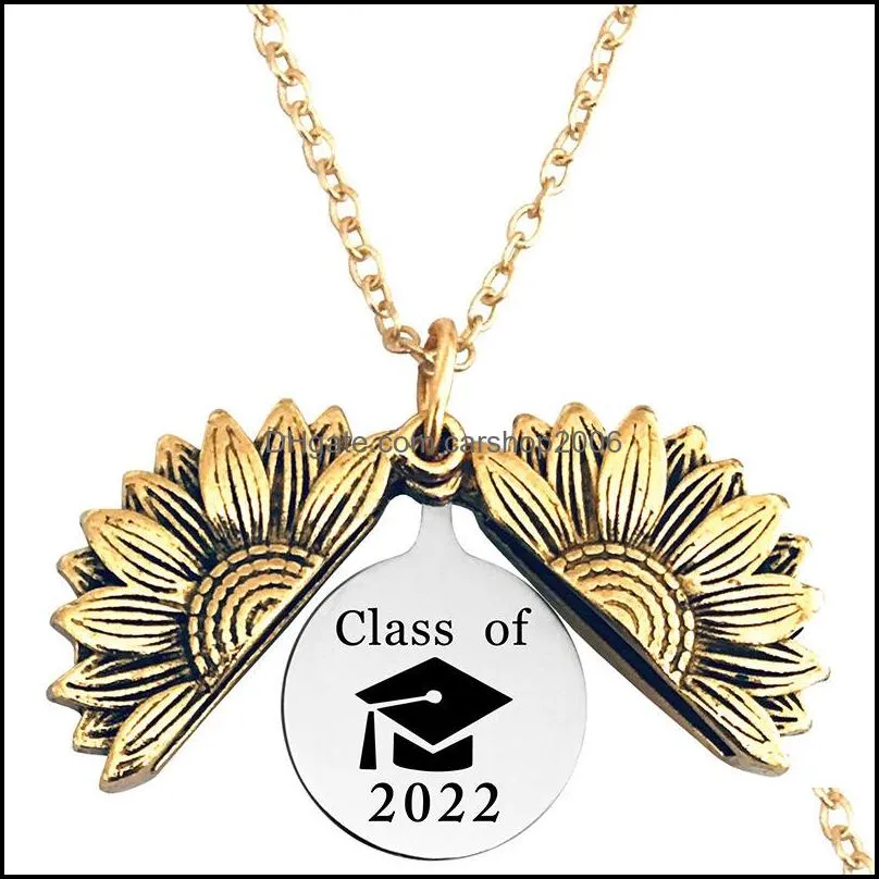 antique gold plated stainless steel pendant necklace open locket sunflower 2022 graduation season lettering intial necklaces