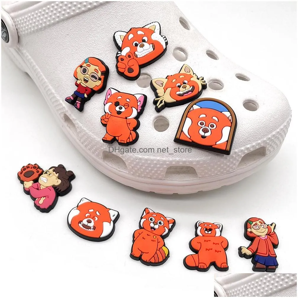 wholesale red panda turning croc shoe charms red parts accessories buckle clog buttons pins wristband bracelet decoration kids teen adulty party