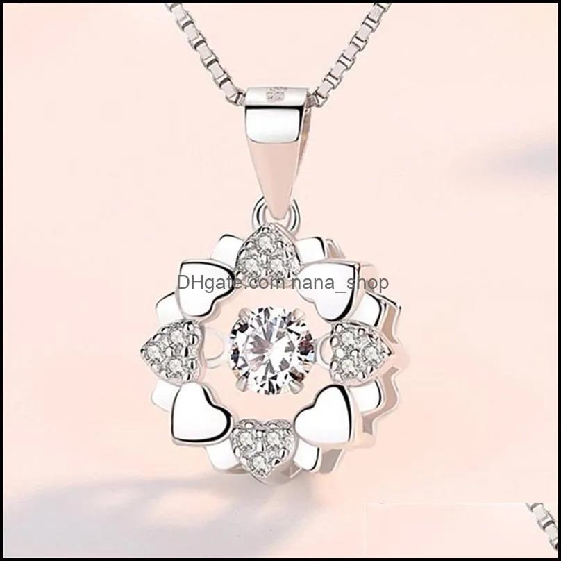 925 sterling silver woman fashion jewelry high quality retro simple crystal zircon flower rotating necklace pendant 1200