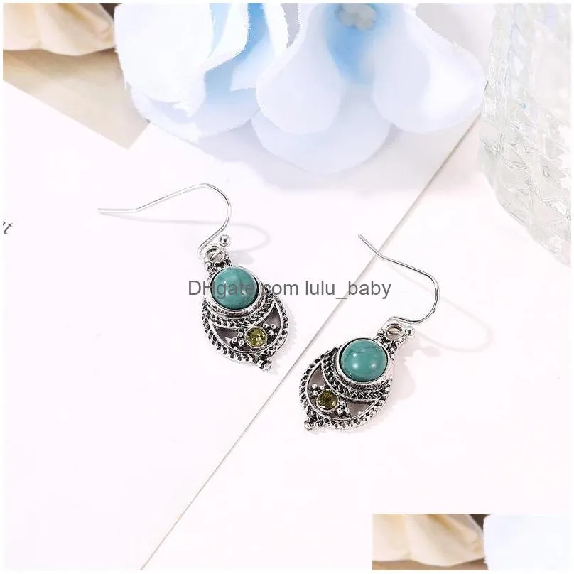 bohemia fashion jewelry vintage turquoise pendant earrings hollow out carved dangle earrings