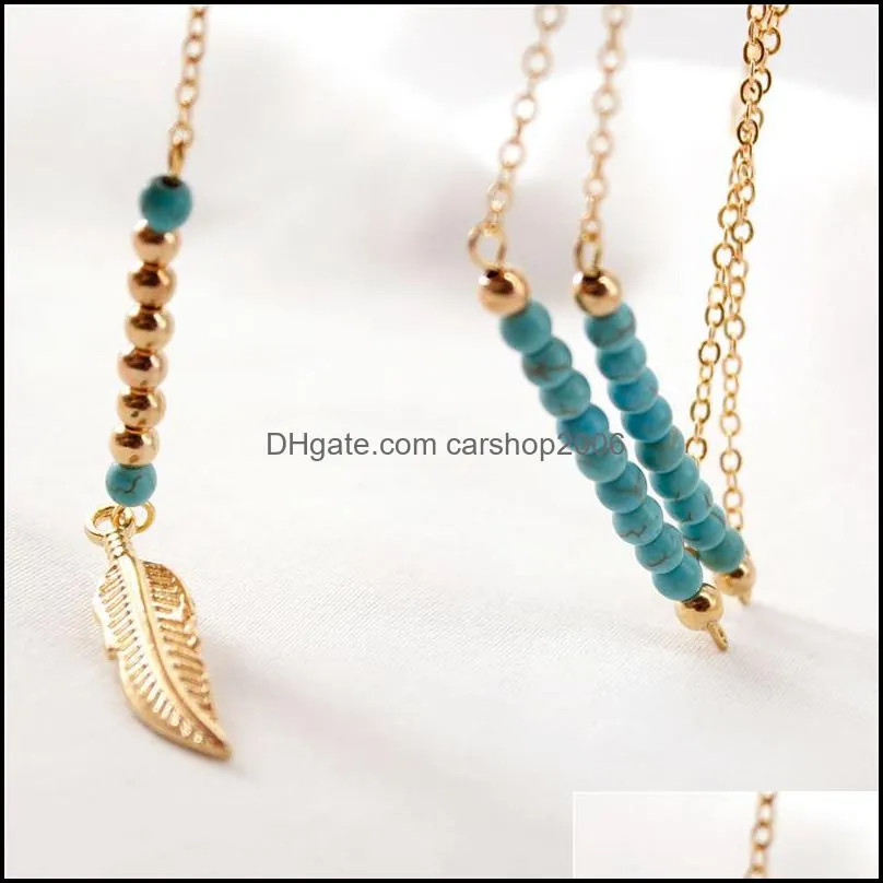 long tassel feather necklace bead chain for women boho bohemian gold feather charm statement necklace ethnic vintage fashion jewelry