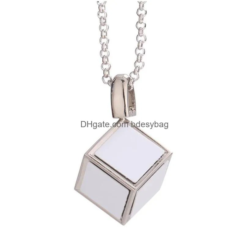 diy sublimation blank gold necklace designer jewelry thermal transter silver square mens necklace woman photo frame pendant necklaces family anniversary