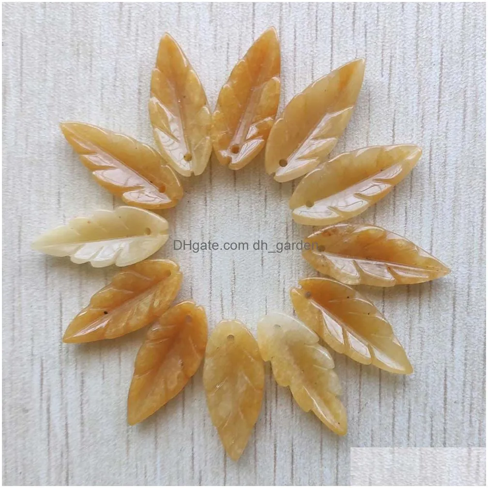 natural stone charms yellow red onyx green aventurine rose quatz carved leaf pendants for jewelry making accessories wholesale