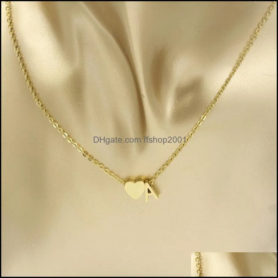 stainless steel necklace 26 intial letter alphabet pendant necklace for women gold color az alphabet heart necklace for women girls