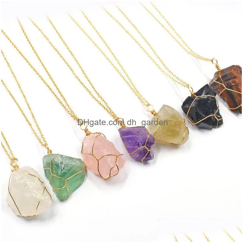 irregular crystal pendant raw quartz stone reiki healing crystals chakra pendant necklace for women jewelry