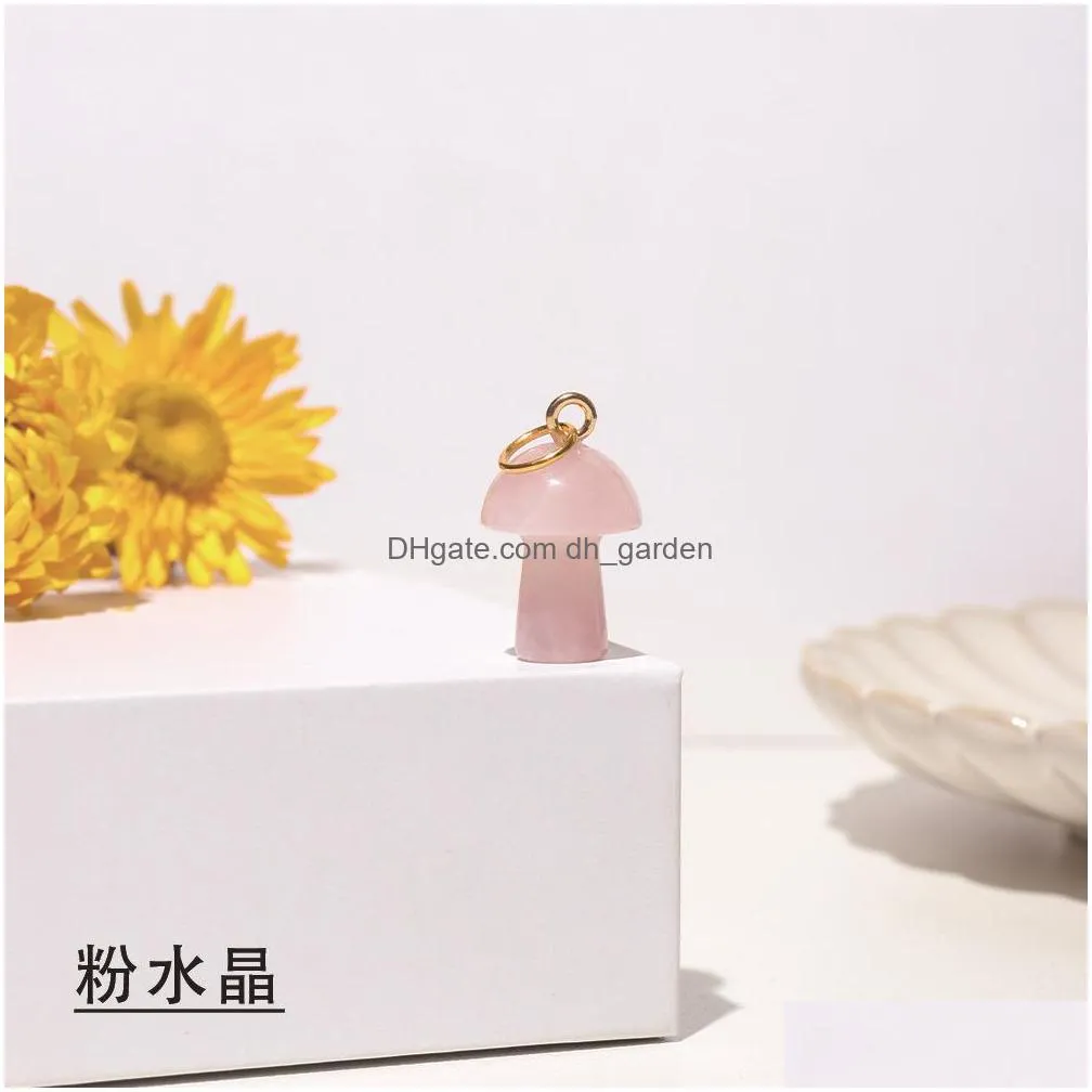 2cm mushroom statue natural crystal stone carving charms reiki healing gold pendant for women jewelry making wholesale