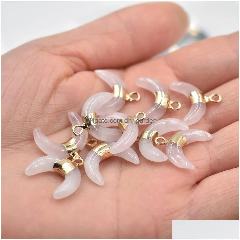 natural stone crystal charms pendants moon shape copper edging for necklace jewelry making diy gift women