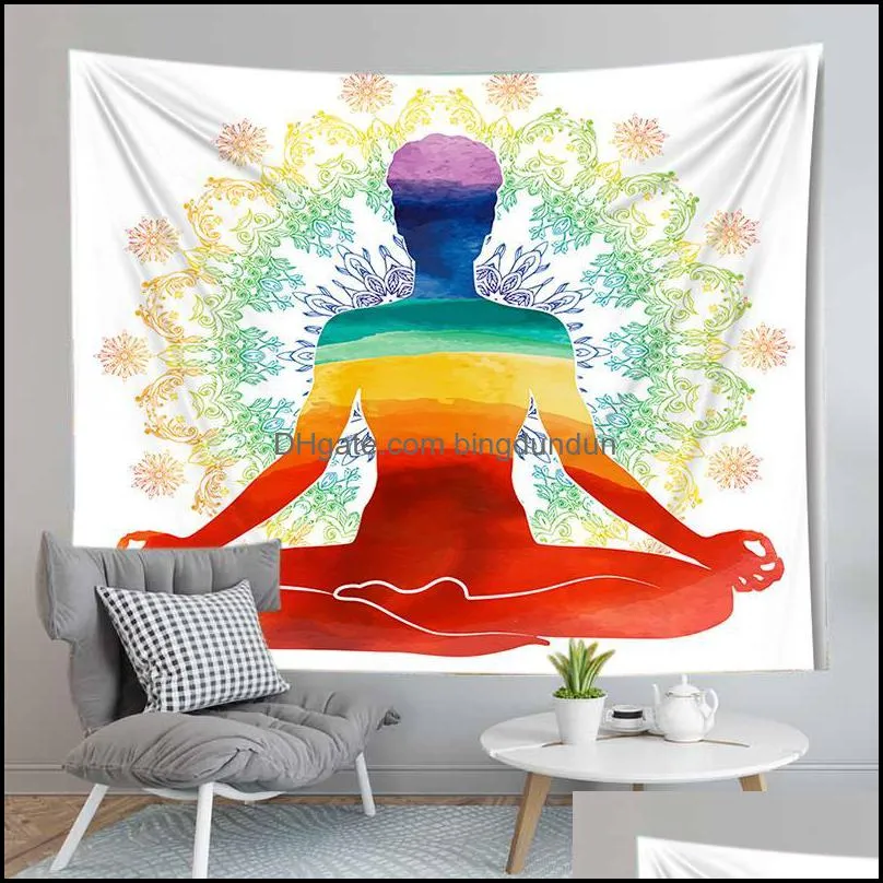 tapestries buddha meditation statue tapestry wall hanging cloth chakra yoga carpet home decoration