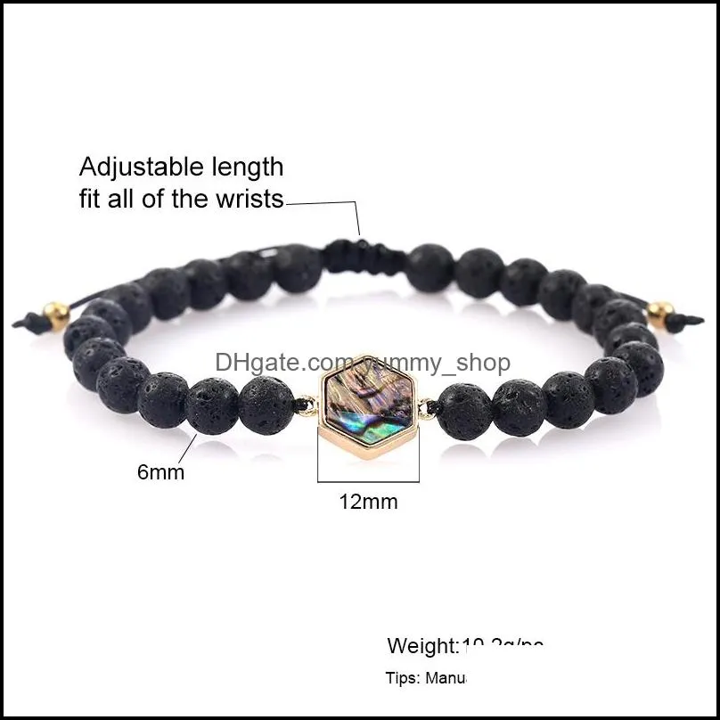 women mencross heart round shape natural abalone shell charm bracelet lava volcanic stone beads braided rope bracelets jewelry friends